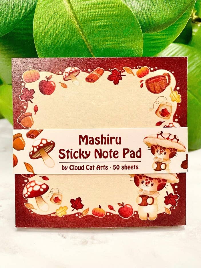 Mashiru Mushroom Kitty - Fall Cat - Stick Notepad for wholesale by Cloud Cat Arts