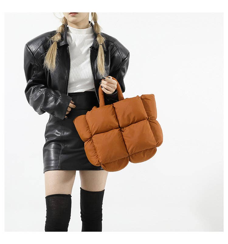 Dipped Shop - Wholesale Tote Bag - Women's - Simple Puffer Tote Bag Solid Color Soft Handbag DP809135