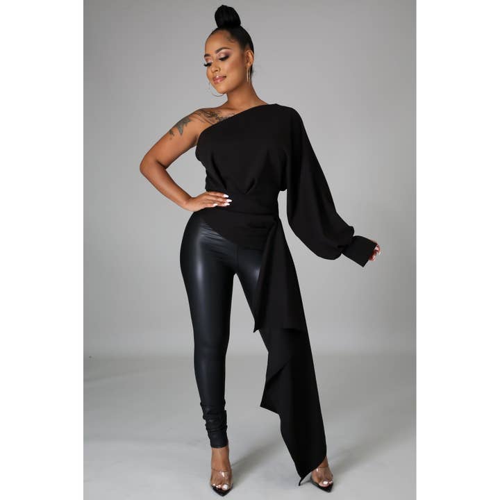 ONE SHOULDER WAIST STRAP TOP for wholesale by Black Pearl Clothing