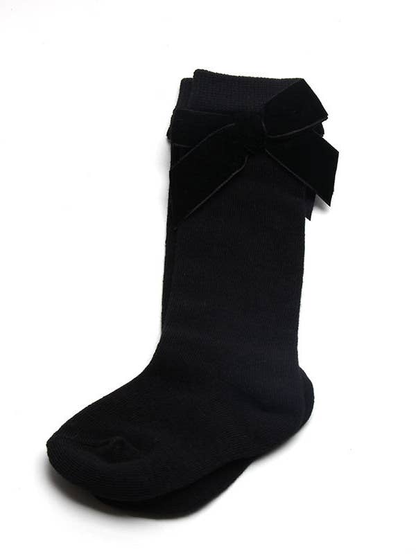 Velvet Bow Knee-high socks - Black for wholesale by Dainty Bear