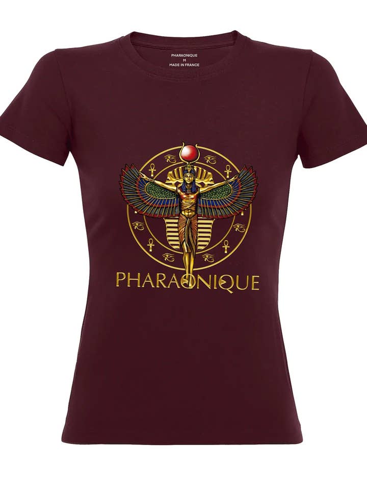 T-shirt Nefertiti da donna Pharaonique Bordeaux per la vendita all'ingrosso da parte di Pharaonique