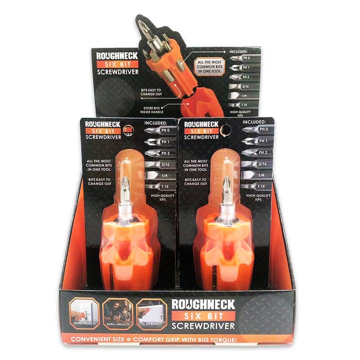 Novelty Brands - Wholesale Retailer Display - Home & Living - Screwdriver Short Handle with 6 Bits - 6 Piece Display