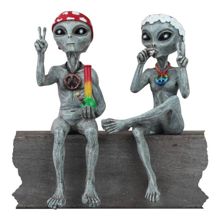 John Bernard & Company - Wholesale Decorative Figurine - “Hippie and Stoner” 10 Inch H Alien Shelf Sitter Statues