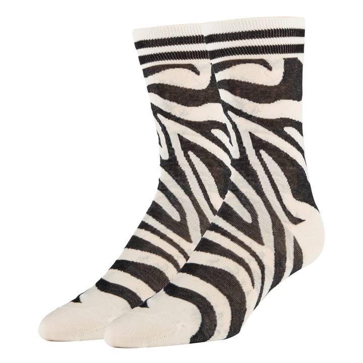 Feral Vibes | Men's Zebra Stripe Cotton Crew Socks for wholesale by Oooh Yeah/Sock It Up/Oooh Geez Slippers