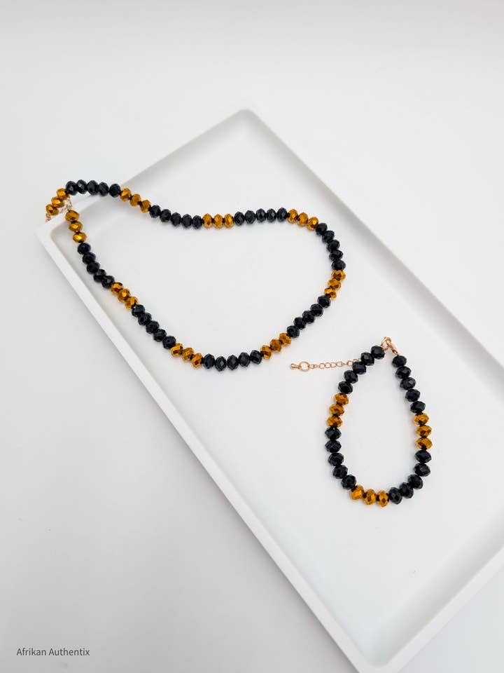 Faceted Crystal Beads Necklace & Bracelet Set Gold for wholesale by Afrikan Authentix