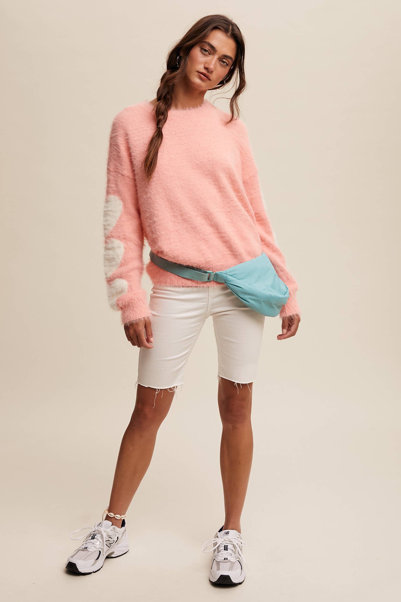 Listicle - Wholesale Knit Sweater - Women's - Fuzzy Heart-Sleeve Pullover Sweater LSW087242