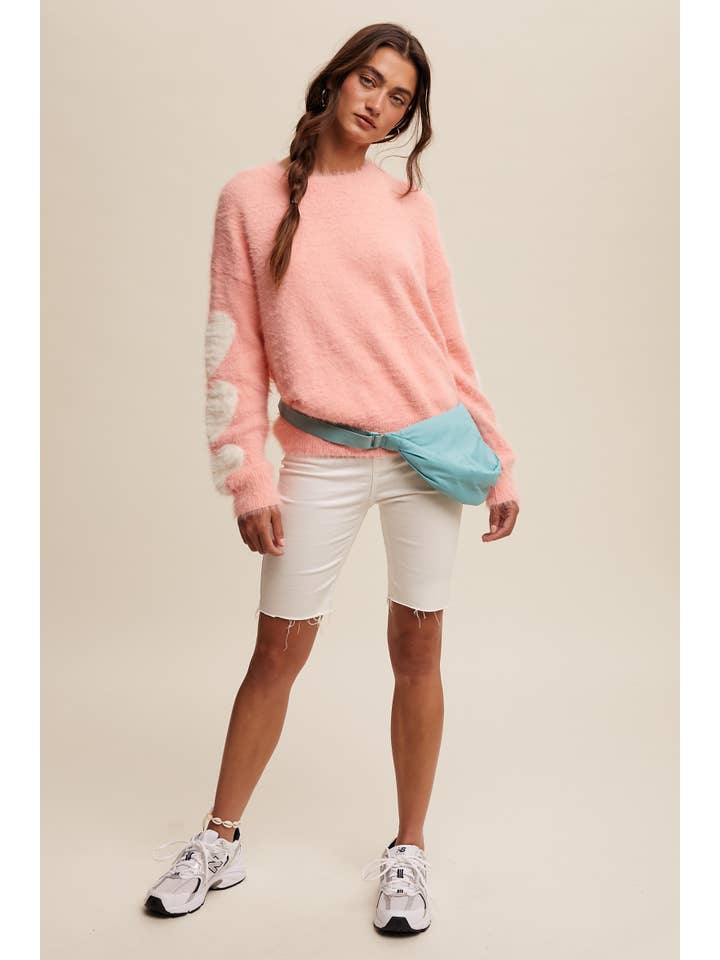 Listicle - Wholesale Knit Sweater - Women's - Fuzzy Heart-Sleeve Pullover Sweater LSW087242