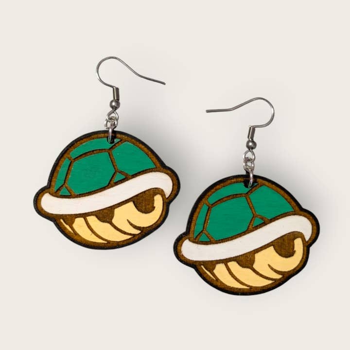 Brincos Super Mario Bros Tartaruga Verde Casca Madeira por atacado de Moon Child Trinkets