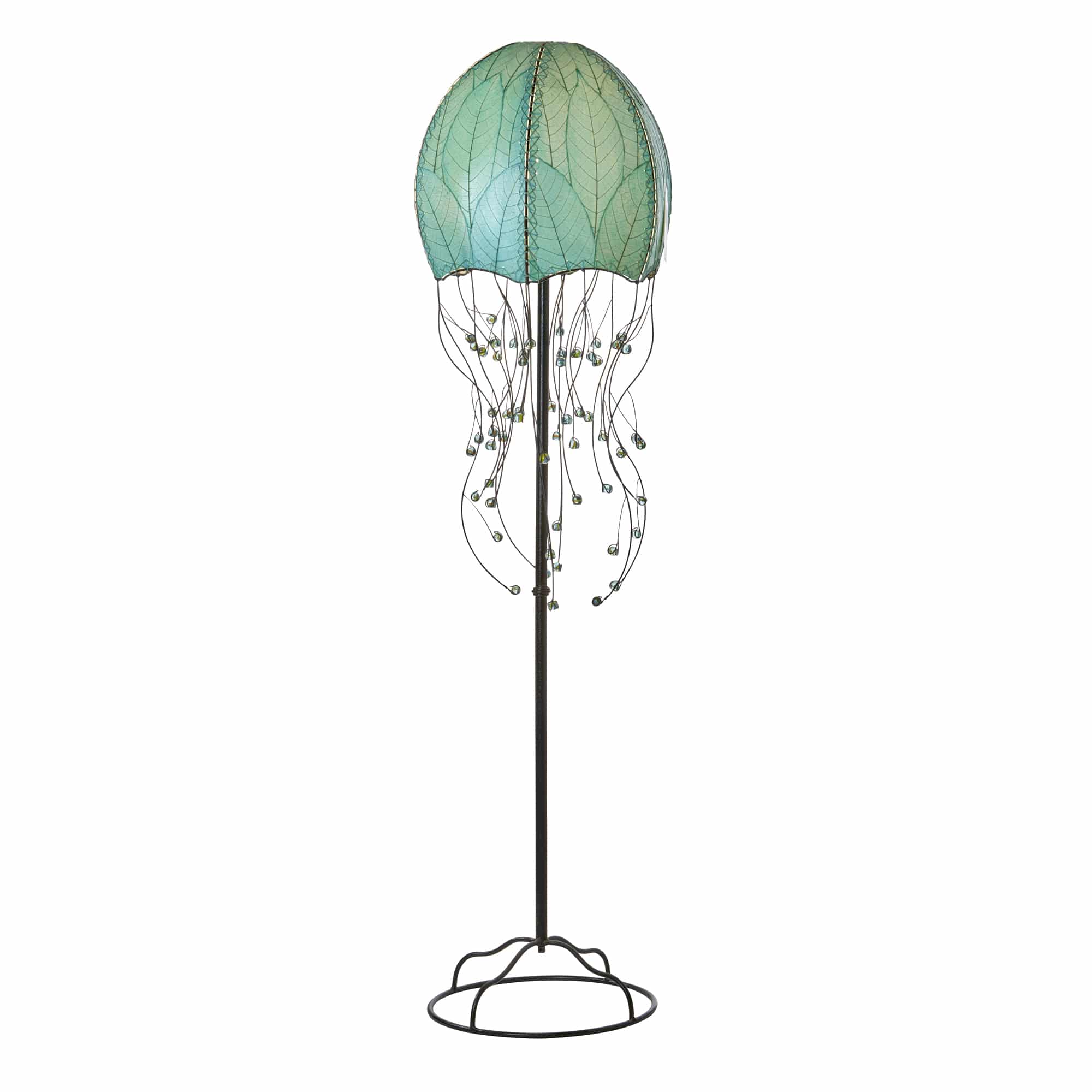 Eangee Home Design - Vente Lampes sur pied - Grande lampe Jellyfish bleu mer, abat-jour en feuilles de cacao3
