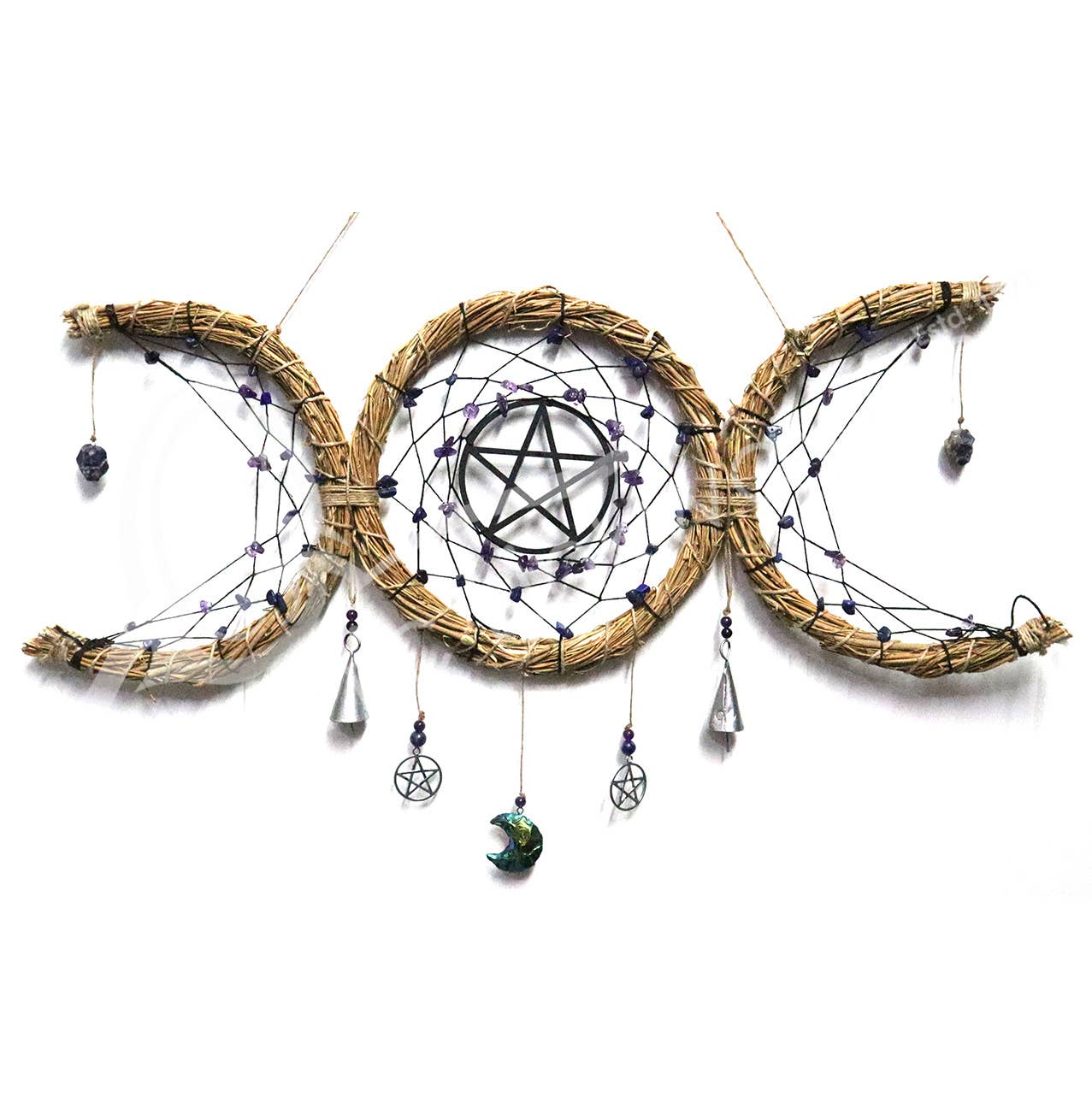 Oceanic Linkways Inc - Wholesale Spiritual Stone/Crystal - (PC)HANGING - TRIPLE MOON WREATH AMETHYST & SODALITE 19