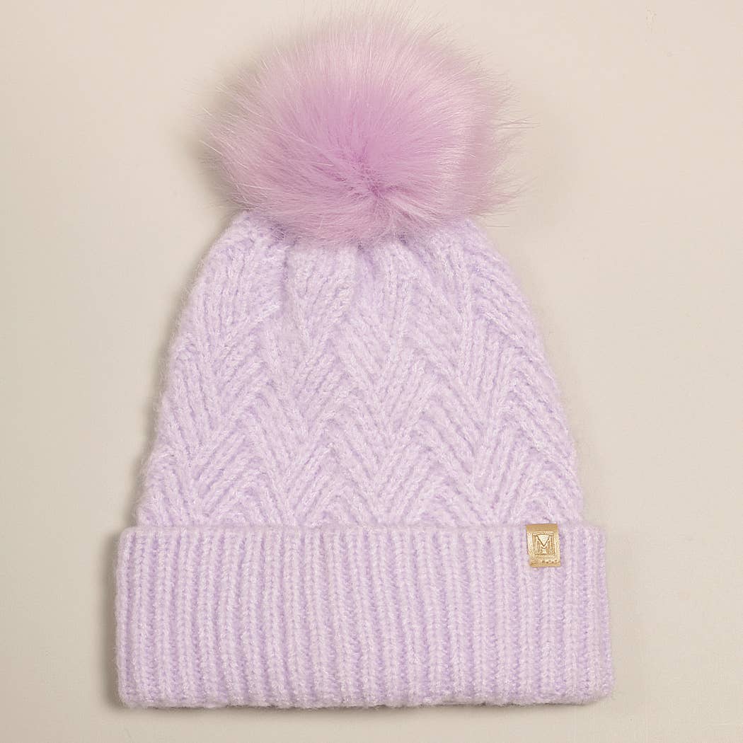 Fashion City - Wholesale Beanie - Dames - Chevron-gebreide muts met pompon van imitatiebont14