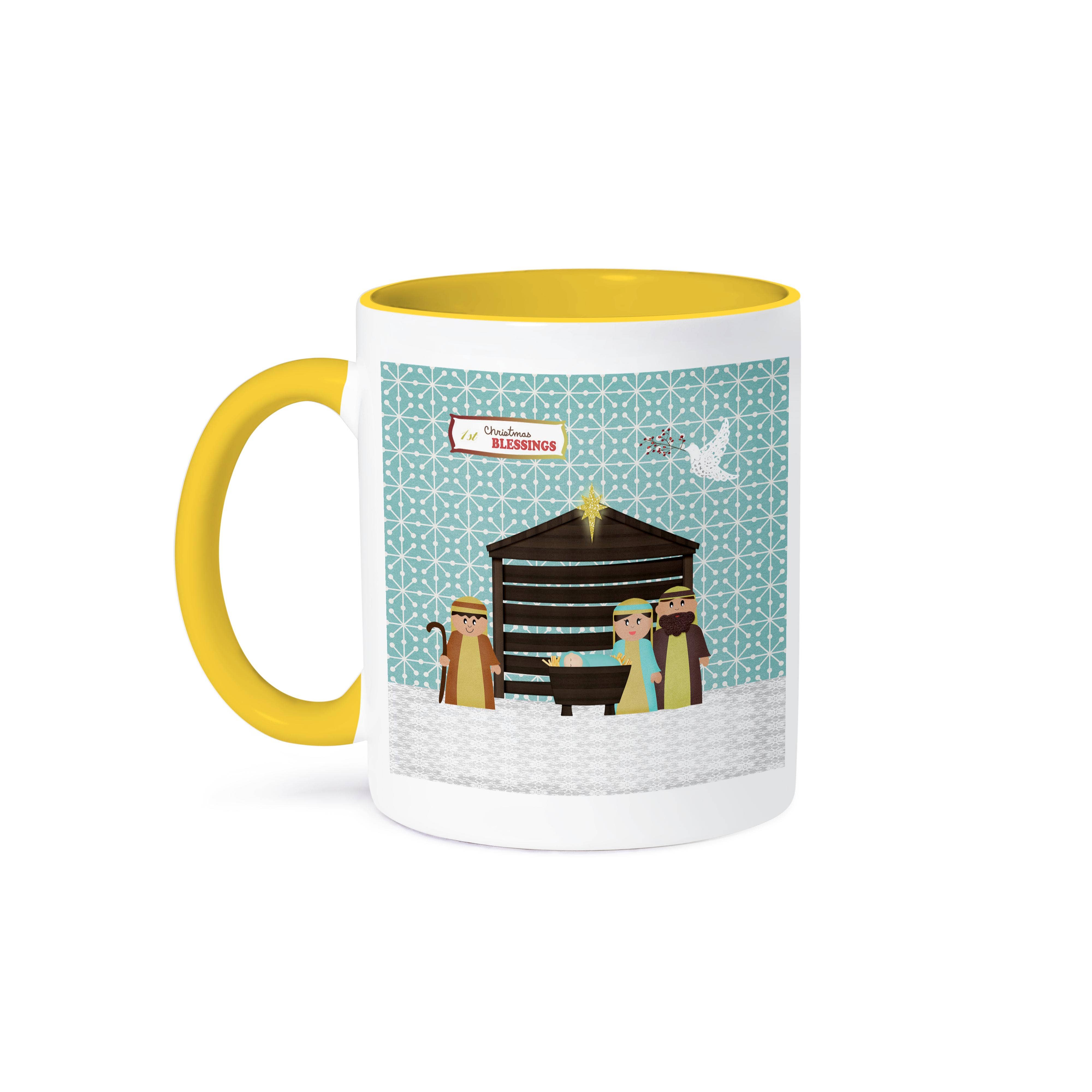 3dRose - Wholesale Coffee Mug - 3dRose, Nativity Scene, Mary, Joseph, Baby Jesus, Manger, Shepherd , and Dove, 1st Christmas Blessing, Mug0