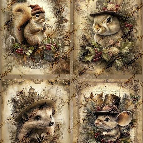 Decoricepaper - Wholesale Craft Supplies - DRP333 - Winter Animals with Hats Rice Paper A40