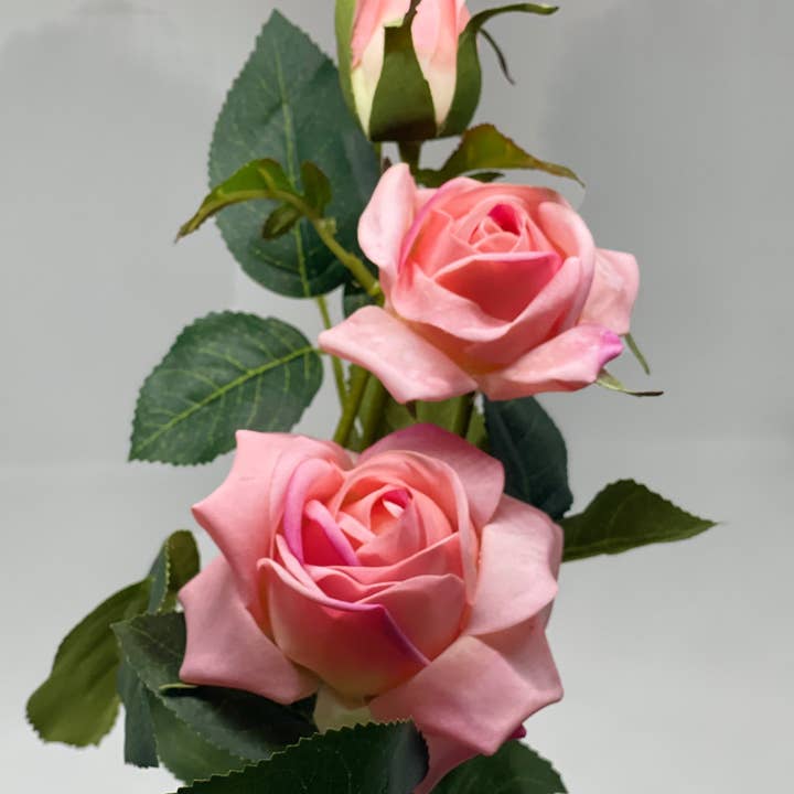 JKF & Co Pty Ltd - Wholesale Artificial Flowers - Real Touch 3 Stem Roses Pink2