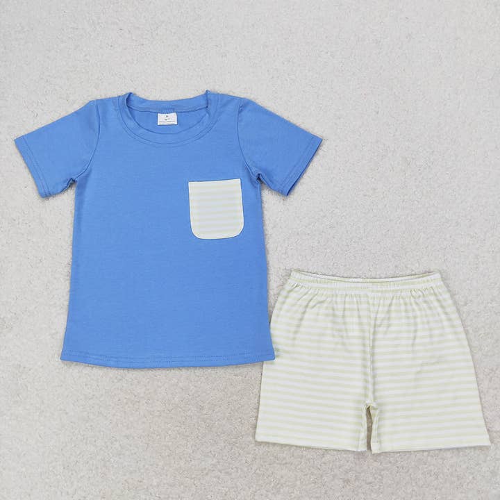 Aier Wholesale - Wholesale Top & Short Set - Kids - Sibling Baby Boys Cotton Pocket Top Shorts Outfits Sets6