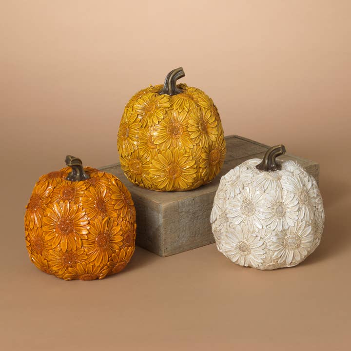 Gerson Fall/Harvest 6.5"H Resin Harvest Flower Pumpkin, 3 As for wholesale by The Gerson Companies