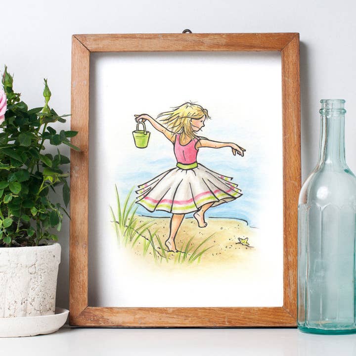 Estampa aquarela ilustrada Beach Girl por atacado de Design Corner