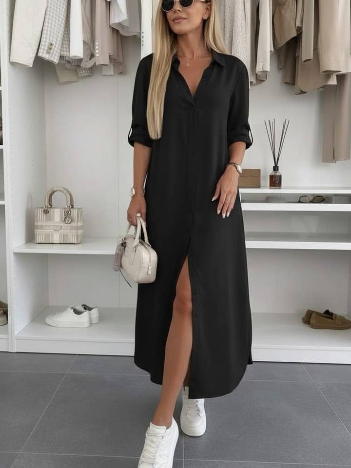 Vestido camisero maxi oversize Shazia - Negro para venta al por mayor de Catwalk Wholesale