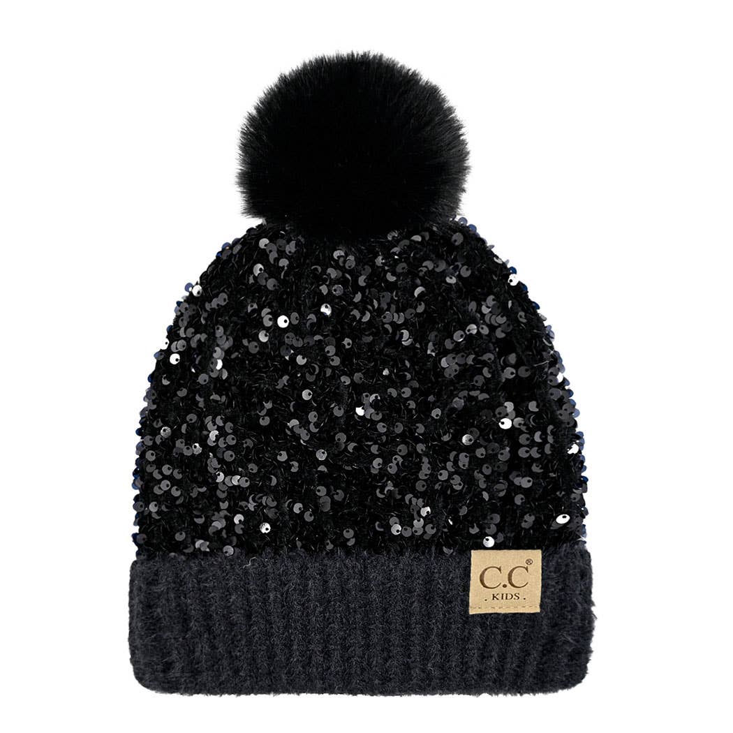 Fashion City – Gorro - Crianças por atacado – Gorro com lantejoulas de criança com Pom Pom3