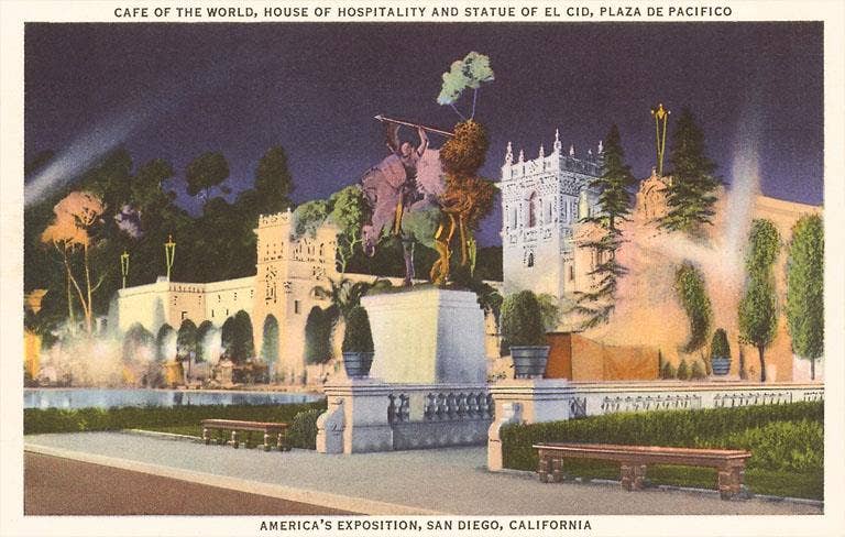 Found Image Press - Wholesale Sticker - Sticker SD-323 Night, El Cid Statue, Balboa Park, San Diego,0