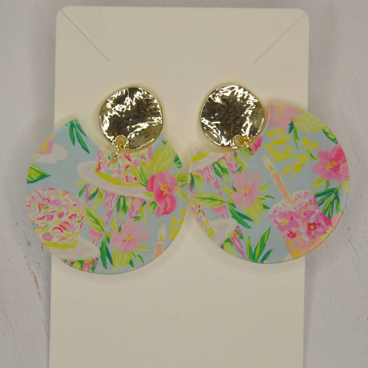 Preppy Birthday Cake Earrings, Celebration, Acrylic, Floral for wholesale by The Adorned Fox