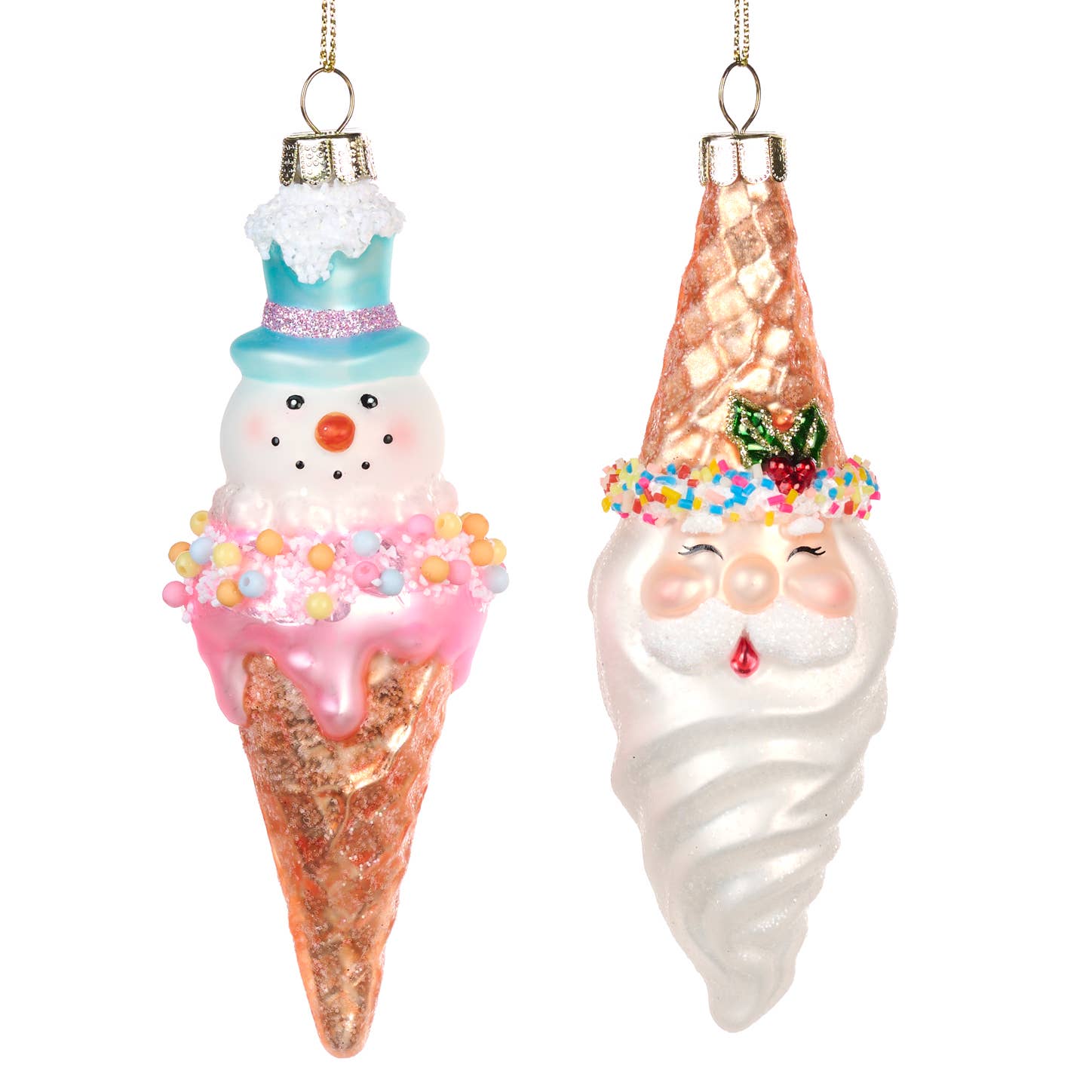 Goodwill M&G - Wholesale Ornament Set - GLSS ICE CREAM SNOWMAN/SANTA ORN ASS/2 WH 13,5CM0