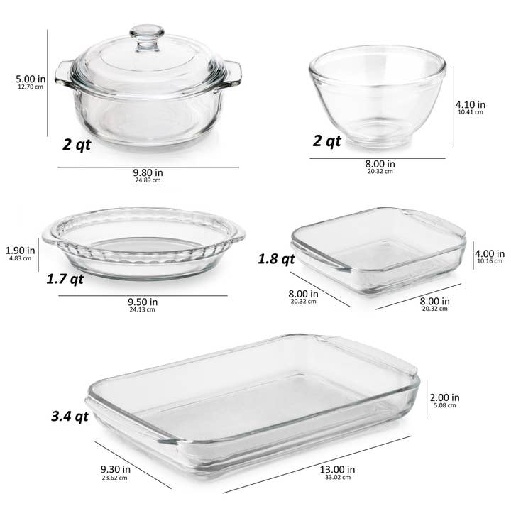 Libbey - Wholesale Baking Dish - Libbey Baker's Basics 5 Piece Glass Casserole Baking Dish Set with 1 Cover5