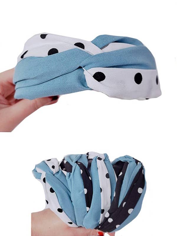 Polka Dot Split Turban Front Chiffon Head Band for wholesale by Cap Zone