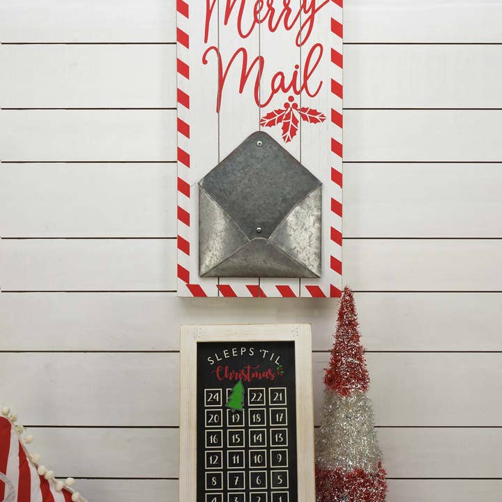 Paris Loft Inc - Wholesale Christmas Decoration - Merry Mail Wood and Metal Christmas Mail Holder