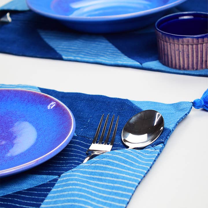 Sonica Sarna Indigo Geometry Placemats - Set of 4 for wholesale by Sprout Enterprise