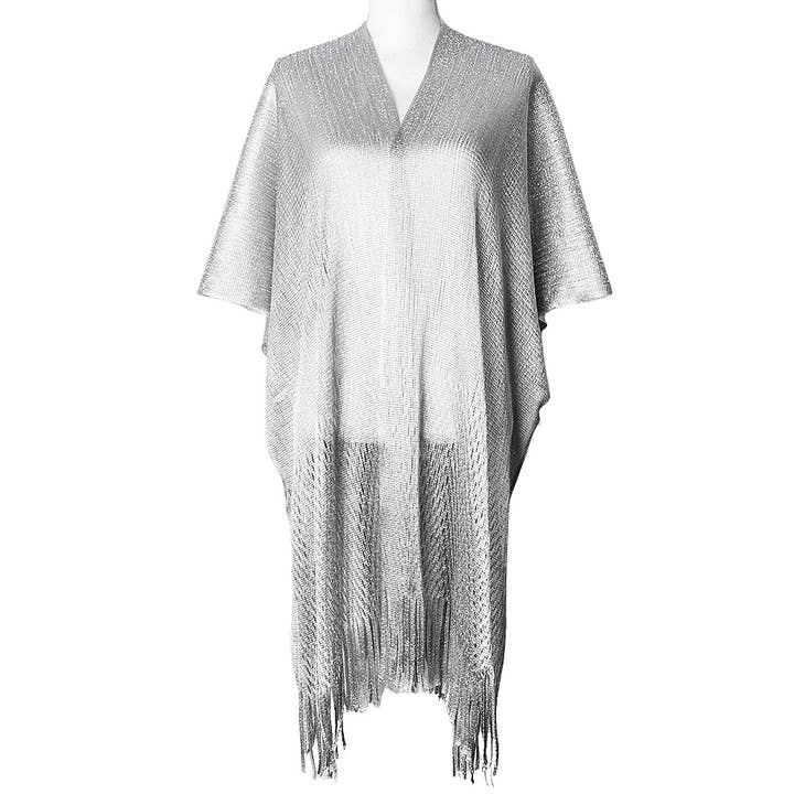 anbfashion – wholesale Kimono – Women's – Metallic Sheer Kimono Cover-Up Bottom Fringe LVPO-0033