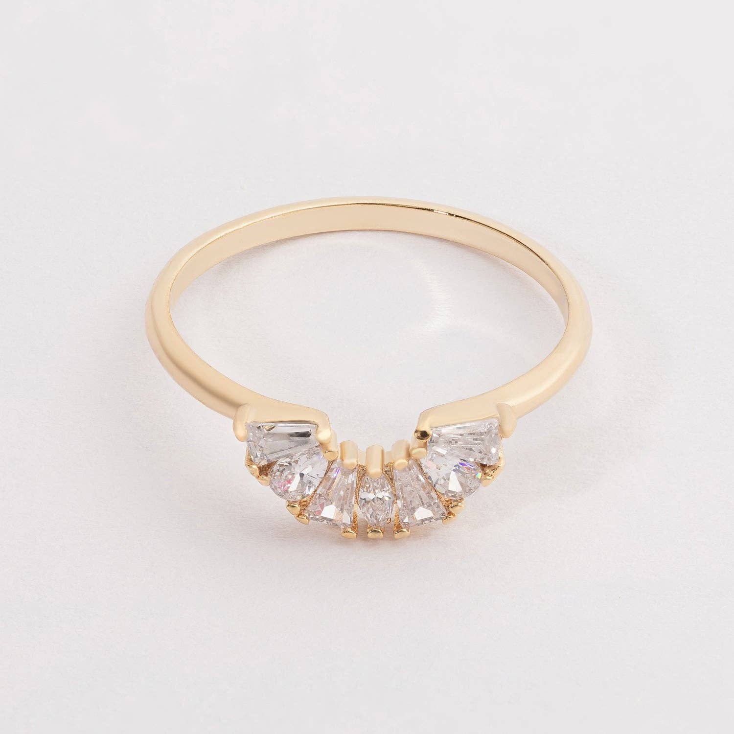 Frem - Wholesale Multi-stone ring - Gold Ring with Fan Shaped Cubic Zirconia Accents