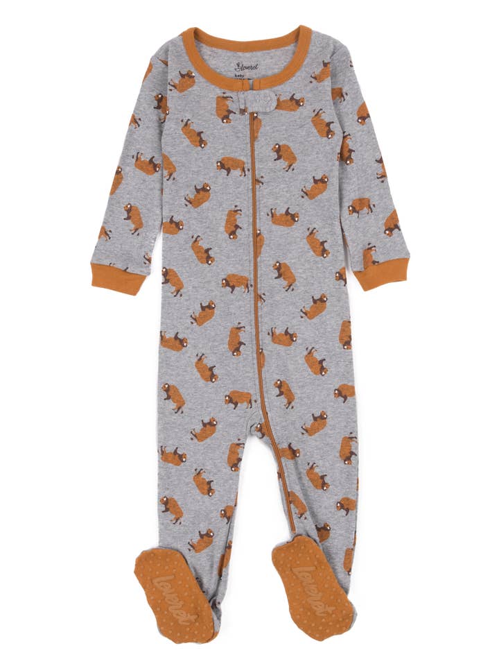 Leveret Pajamas - Wholesale Sleepsuit – Baby - Kids Footed Cotton Pajama Bison0