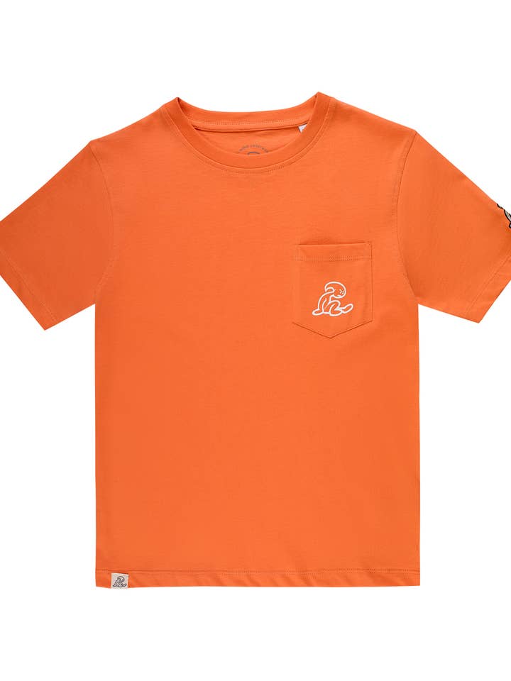 Orange short sleeve t-shirt 100% organic cotton, boy for wholesale by El NiƱo Tarifa