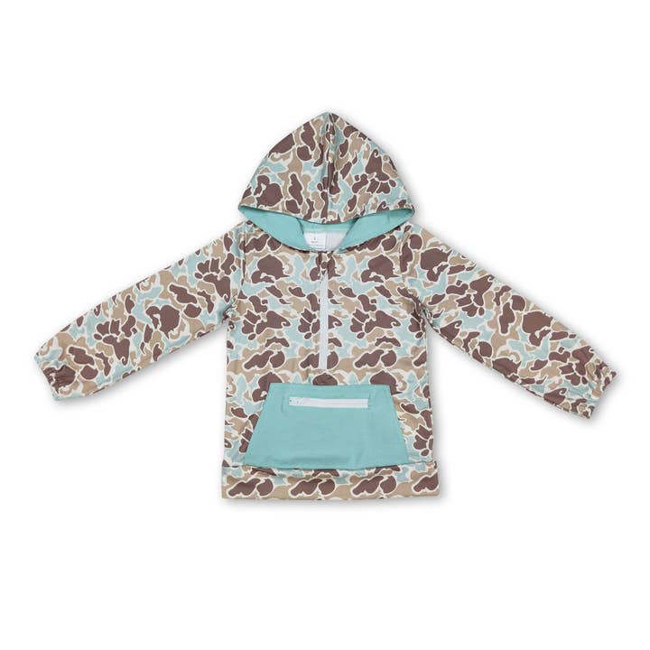 Long sleeves light camo pocket zipper boys hoodie for wholesale by Yawoo Garments