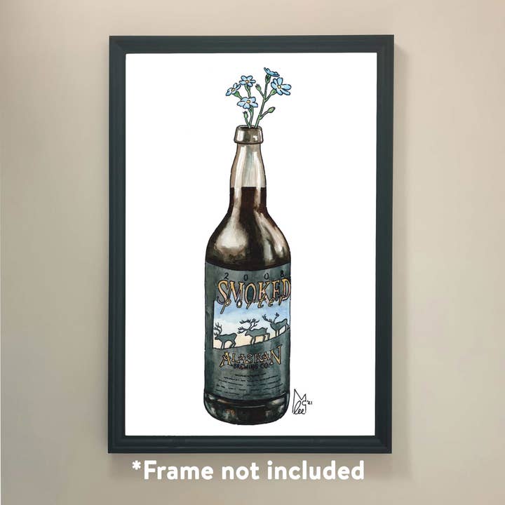 Alaska Forget-Me-Nots in Smoked Porter beer Art Print for wholesale by Lee McGuire Art