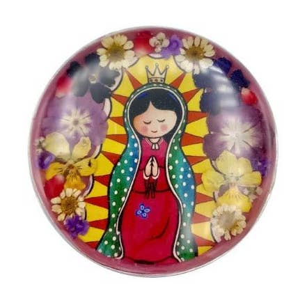 Baby Guadalupe Rosary Box w/ Pressed Flowers 2.9" x 1.5" x 2" for wholesale by Guadalupe Gifts