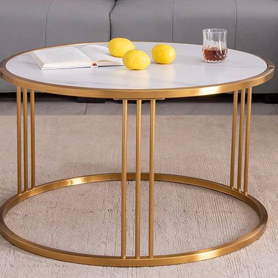 BlakOutlet – wholesale Coffee table – Slate Round Coffee Table With Golden Stainless Steel Frame2
