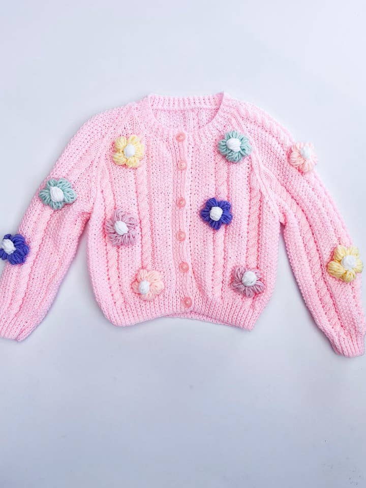 Cable Knit Puff Flower Cardigan for wholesale by Kit and kaboodle shop