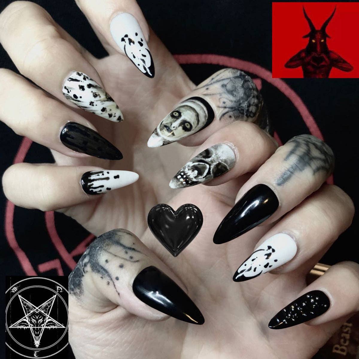 Nero Nail Art rimovibile indossabile con teschio punk scuro in vendita all'ingrosso su Faire0