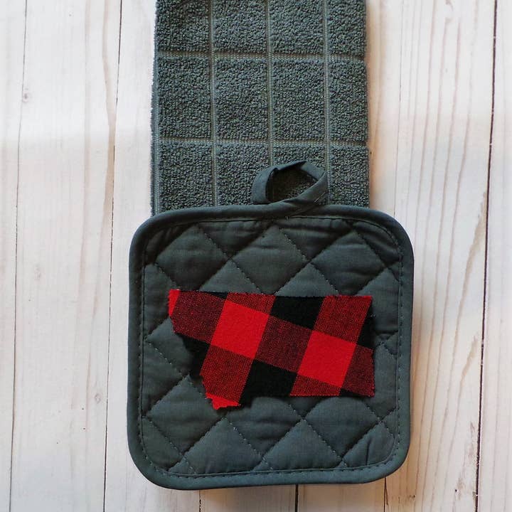 Plaid Spirit - Wholesale Oven Mitt/Pot Holder - Buffalo Plaid State shape potholder and towel set3