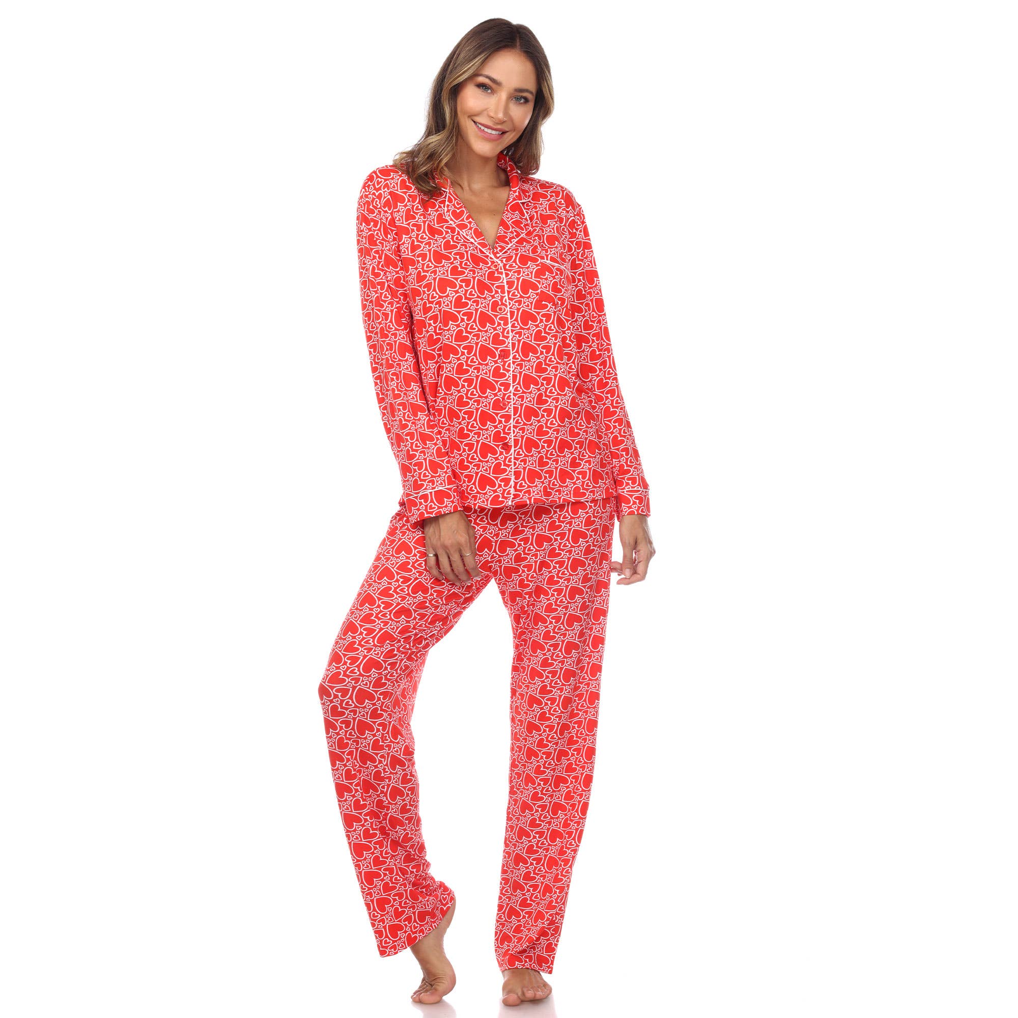 WHITE MARK - Wholesale Pyjamaset - Dames - Pyjamaset met lange mouwen en hartprint voor dames12