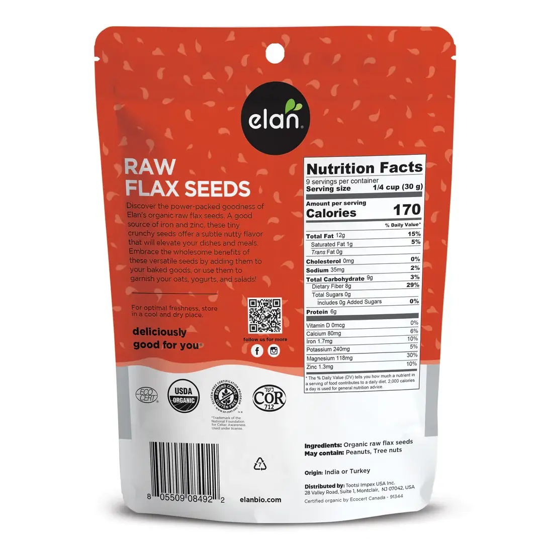 Elan - Wholesale Seeds/Kernels - Elan Organic Flax Seeds, Snacks, Gluten-Free, Topping (9 oz)1