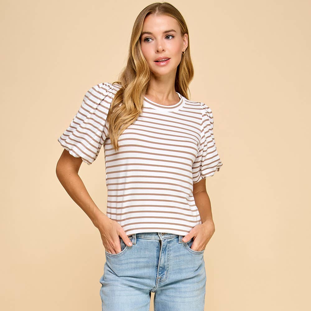 Les Amis – Großhandel Bluse – Damen – Gestreiftes Top mit Puffärmeln14