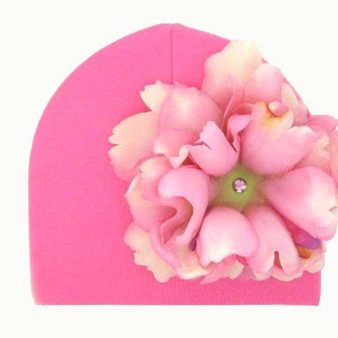 Jamie Rae Hats - Wholesale Newborn/Knit Hat - Baby - Candy Pink Cotton Hat with Peony3