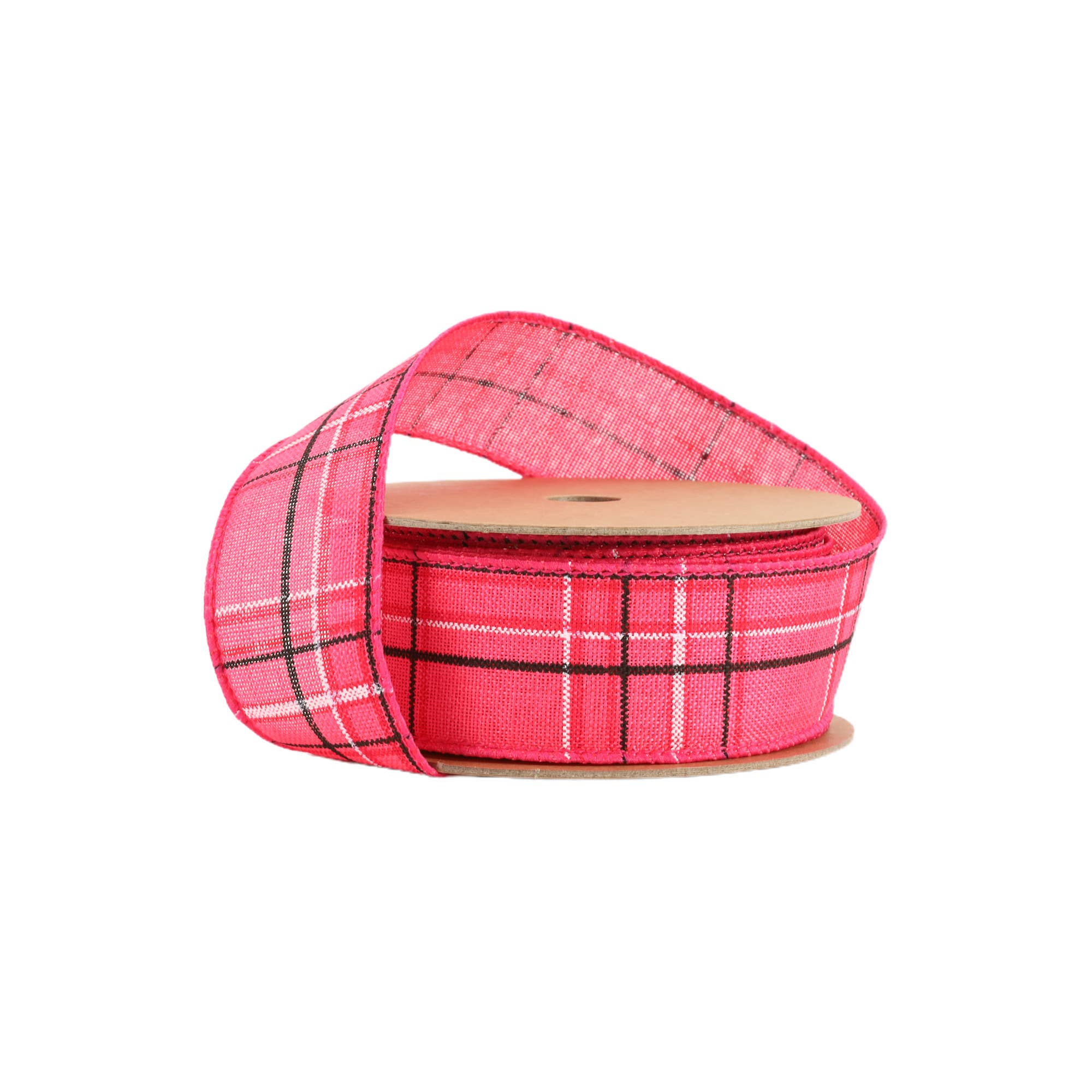 LA Ribbons Wholesale – Engroshandel Bånd – Kablet bånd | Hot pink/Spring Plaid | 10 Yard Roll0