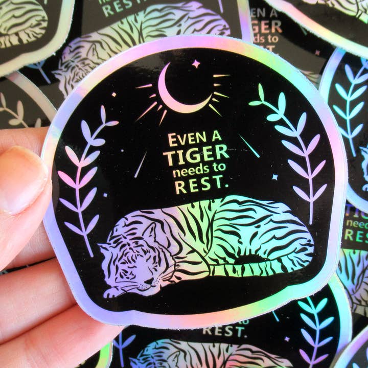Holographischer Aufkleber Tiger Rest für den Großhandel von Tania de Andrade illustration