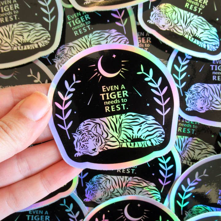 Tiger Rest holografisk klistermærke for engroshandel hos Tania de Andrade illustration