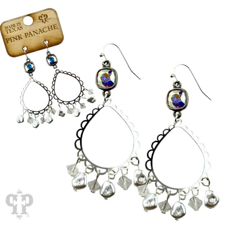 Pink Panache Brands - Wholesale Dangle Earrings - Pearl bead and teardrop earring, Austrian crystal