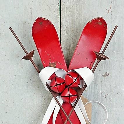 Impressive Enterprises, Inc. - Wholesale Ornament - M10812- 13inL Distressed Red Metal Ski Ornament-1